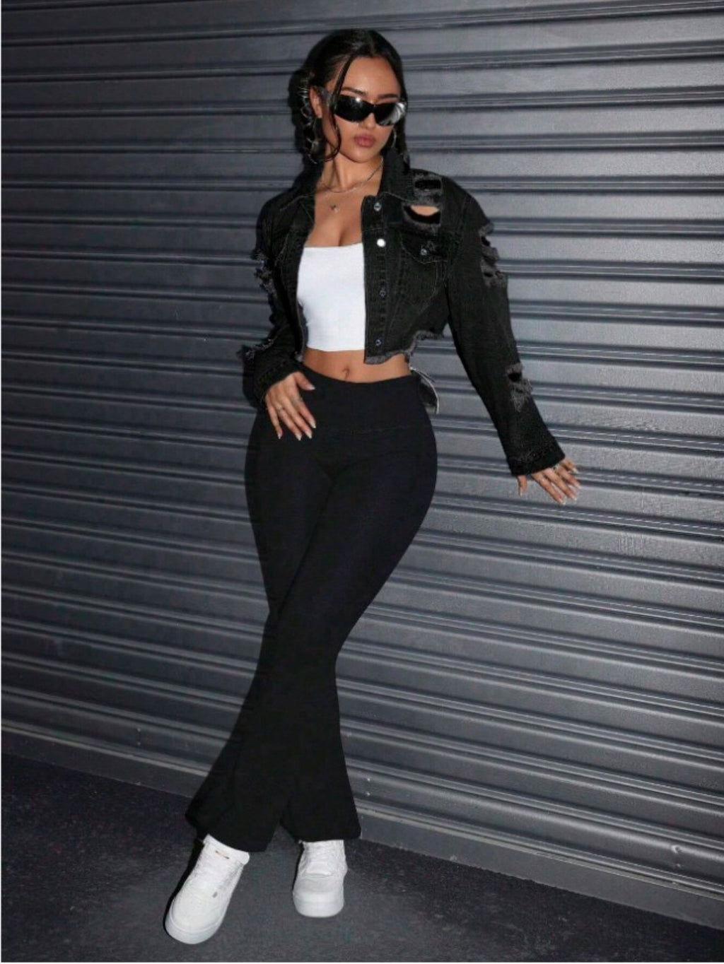 Veste de denim noire pour femme broyée Détresse Meublée Jeans Veste Vintage Lavée Surdimensionnée