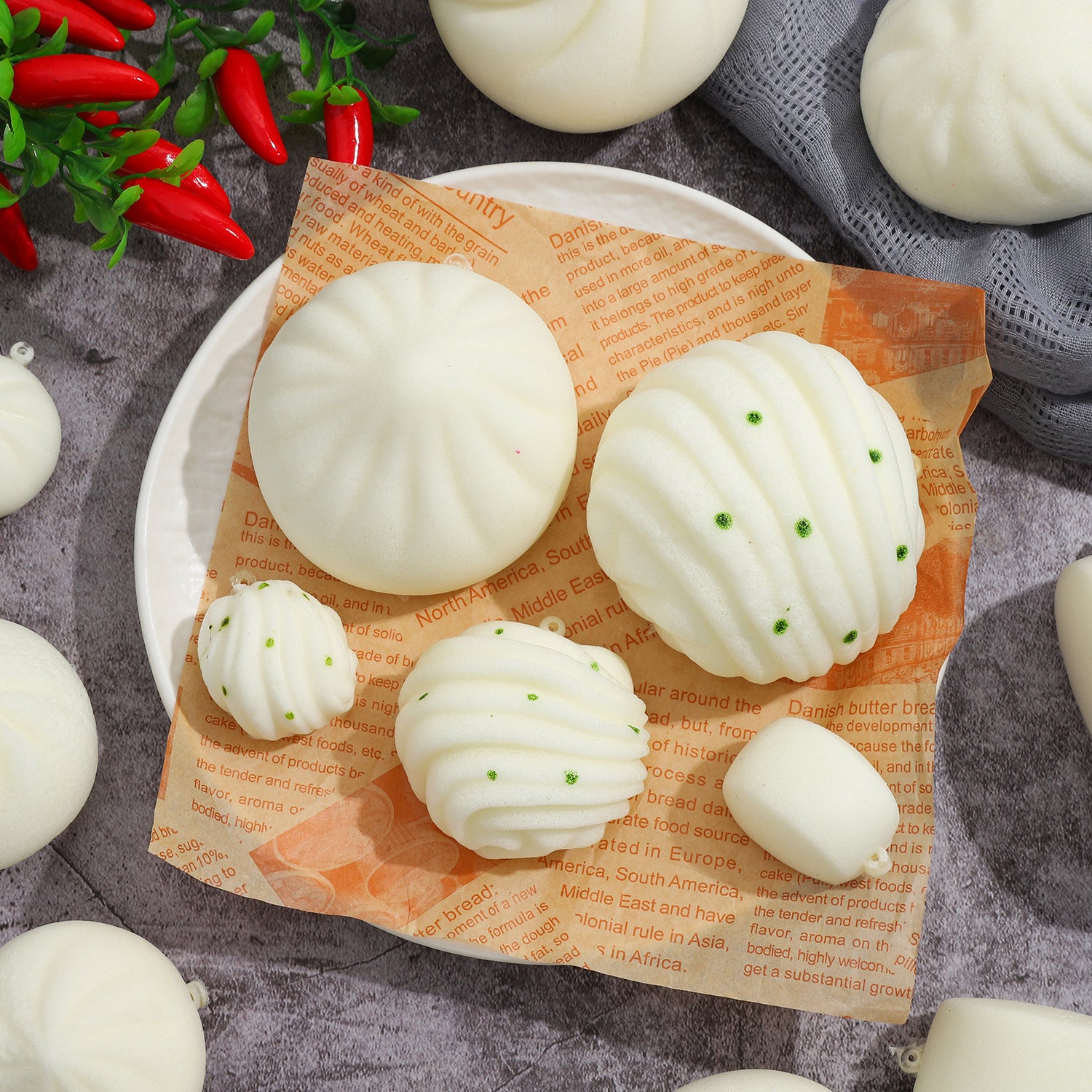 PU Simulation à rebound lent Bun Steamed Bun et Flower Roll Model Props