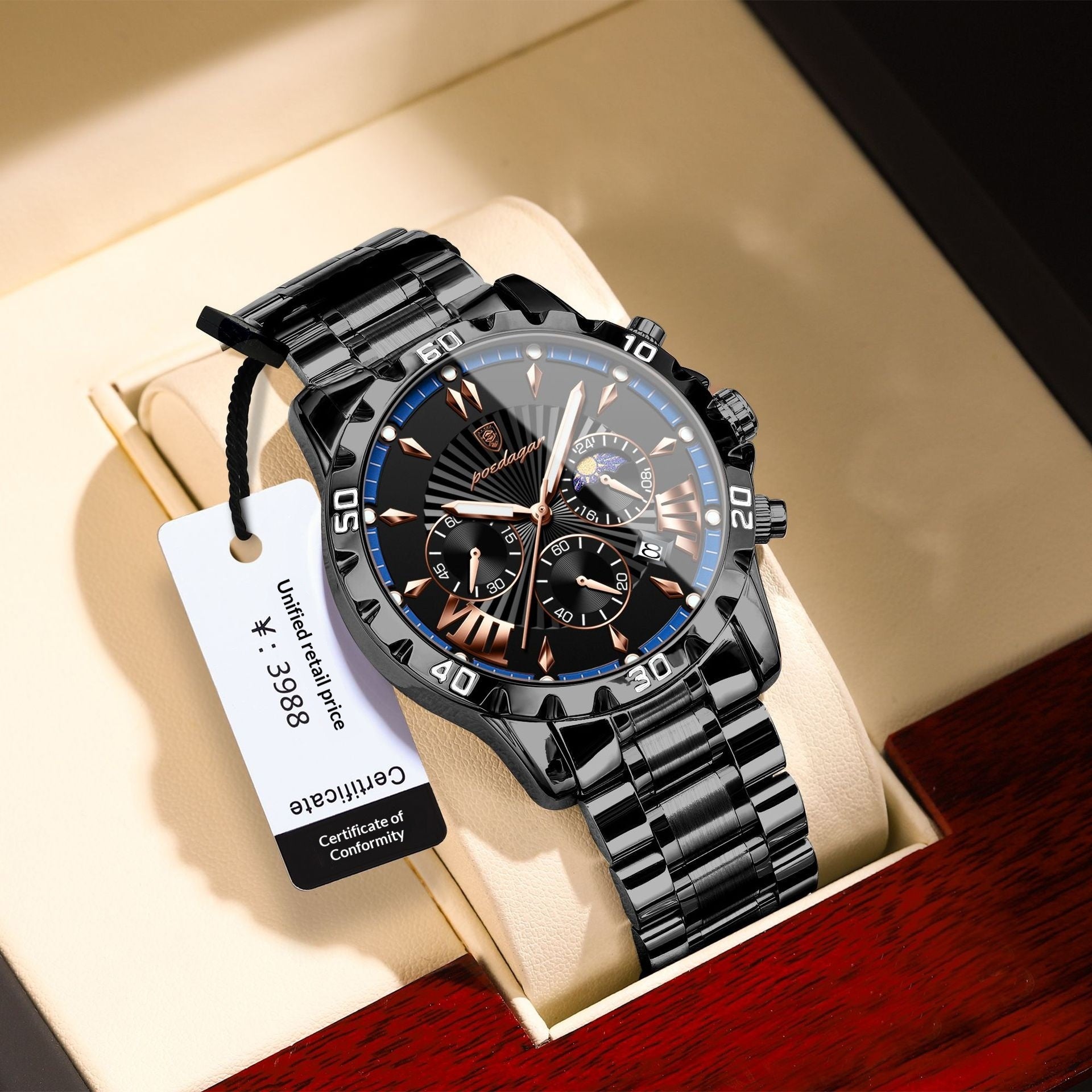 Montre homme multifonctionnelle Phase Lune