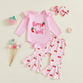 Brodé manches longues Romper imprimé Pantalons et bandeau trois pièces