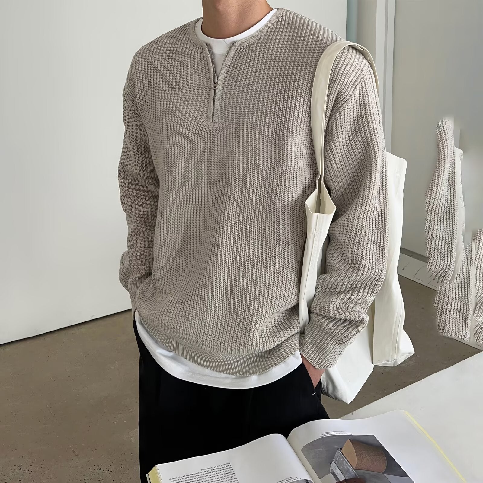 Sweater casual sans col, style japonais