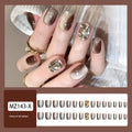 Y2K Faites vous-même glamour 30 pièces de faux ongles carrés taillés Coffee Cat's Eye Rhins
