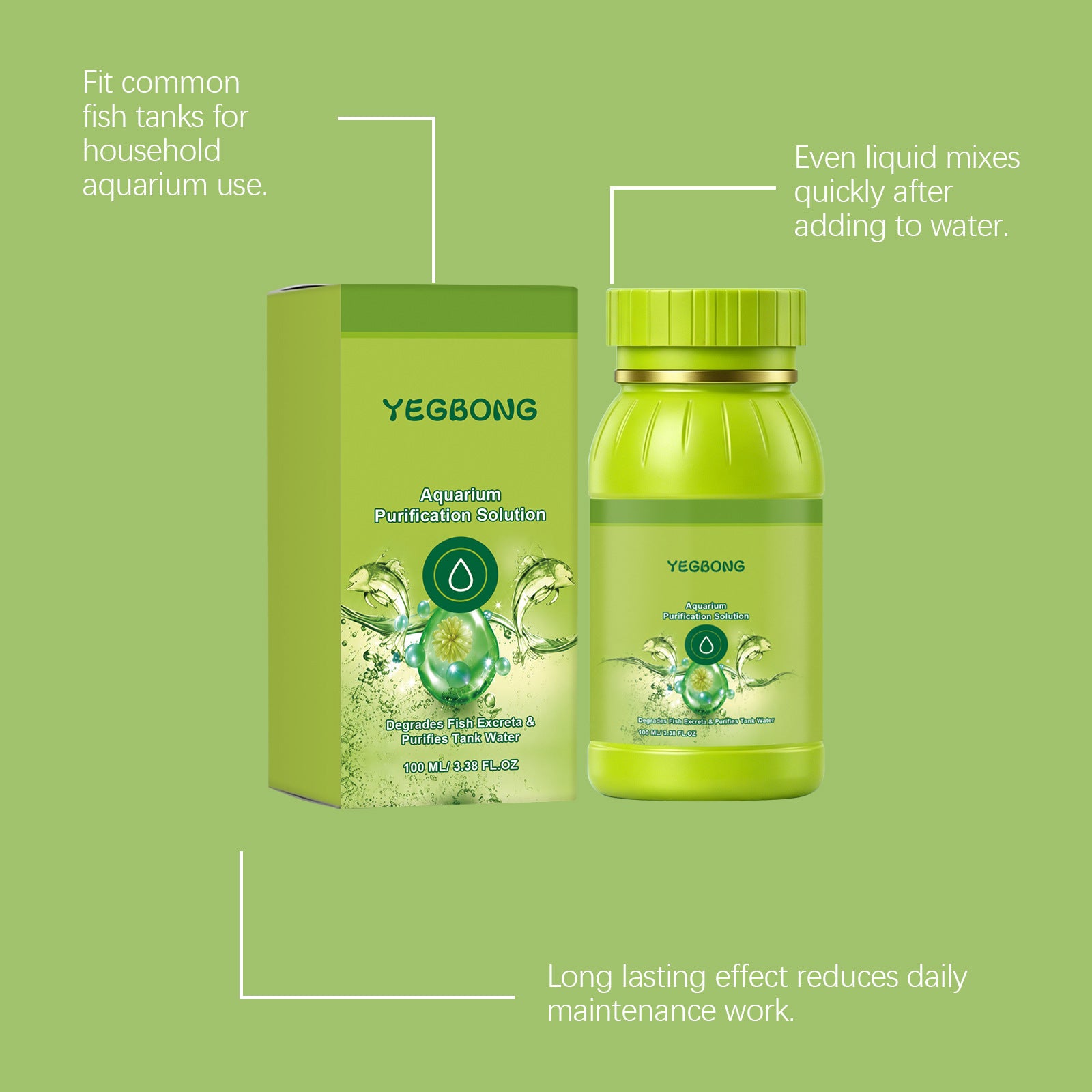 Yegbong Aquarium Purifiant réservoir de poisson liquide Nettoyage et amélioration de la qualité de l'eau Solutio