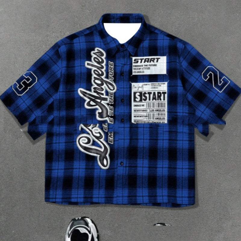 Homme casual élégant et confortable manches courtes Plaid-print chemise