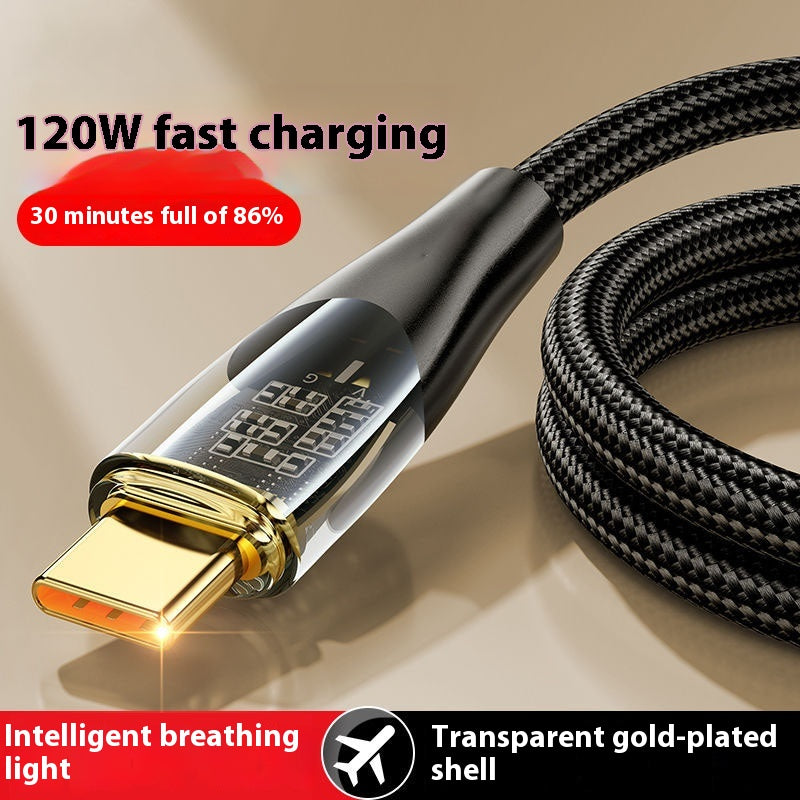 Câble de données de charge ultrarapide de 120W plaqué or transparent 2 M