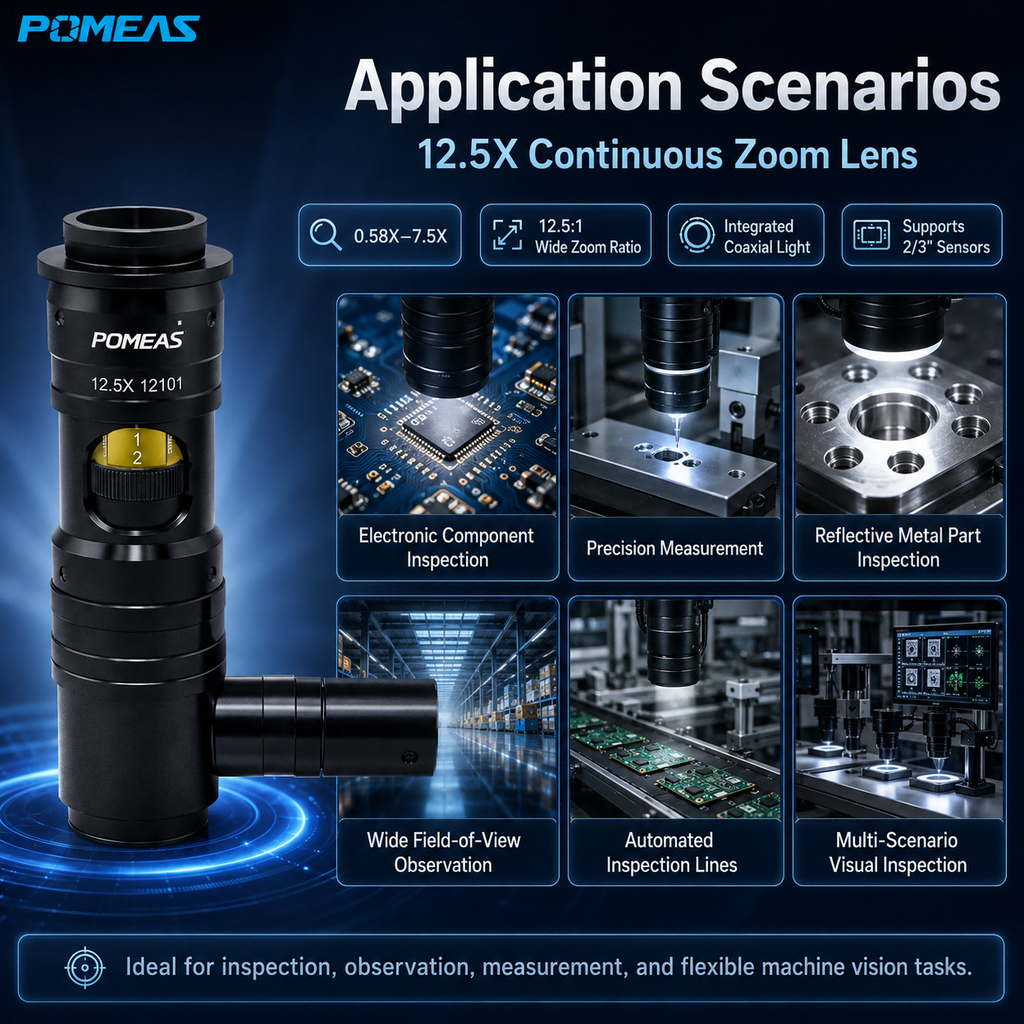 12.5X Objectif de zoom continu manuel avec éclairage coaxial 0,58X-7,5X C-mount pour l'industriel