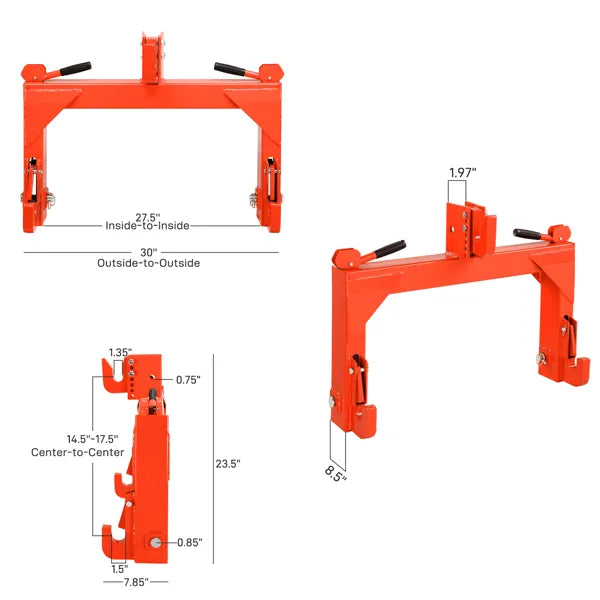 Adaptateur 3 Pt Quick Hitch pour tracteur à boulons réglable de catégorie 1 et 2 W 3000lb
