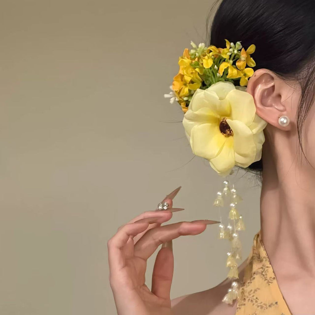 Super Fée Pure Desire Jaune Atmosphere Pearl Linglan Tassel Side Clip Hair Accessoires