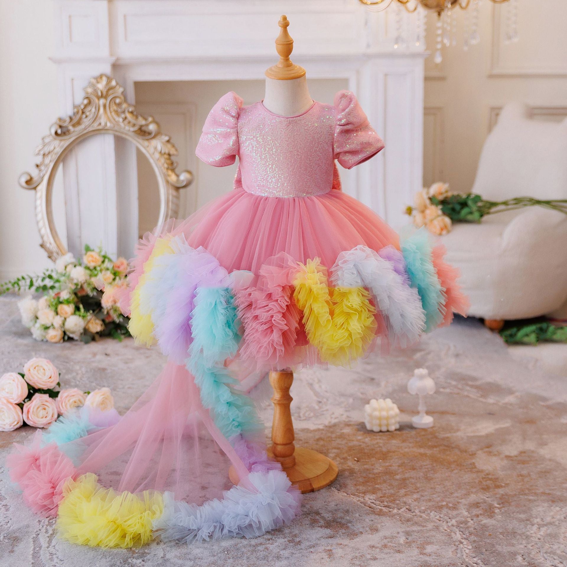 Robe de princesse tutu arc-en-ciel pour filles - Gonflement de piste pour les enfants