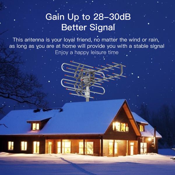 TA-851B 360 Degree Direction TV Antenne 45-860MHz 22-38dB HD Pixel 4K Rayonnement portée 150 M