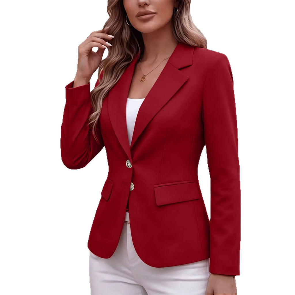 Notch-lapel à deux boutons Flap-pocket manches longues Petite Blazer Cardigan Coat