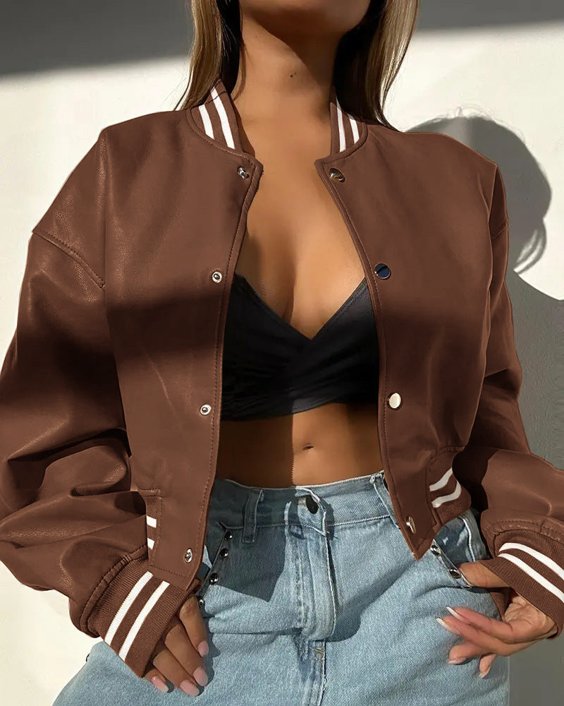 Magasin indépendant AliExpress Style manches longues mode moto PU veste en cuir petite