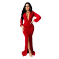 Women's V-Neck Wide Collar Evening Dress
