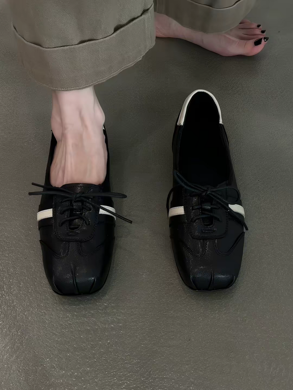 French Retro Square Toe Dentelle Up Daily Confortable British Style Simple Mode Loafer Slip