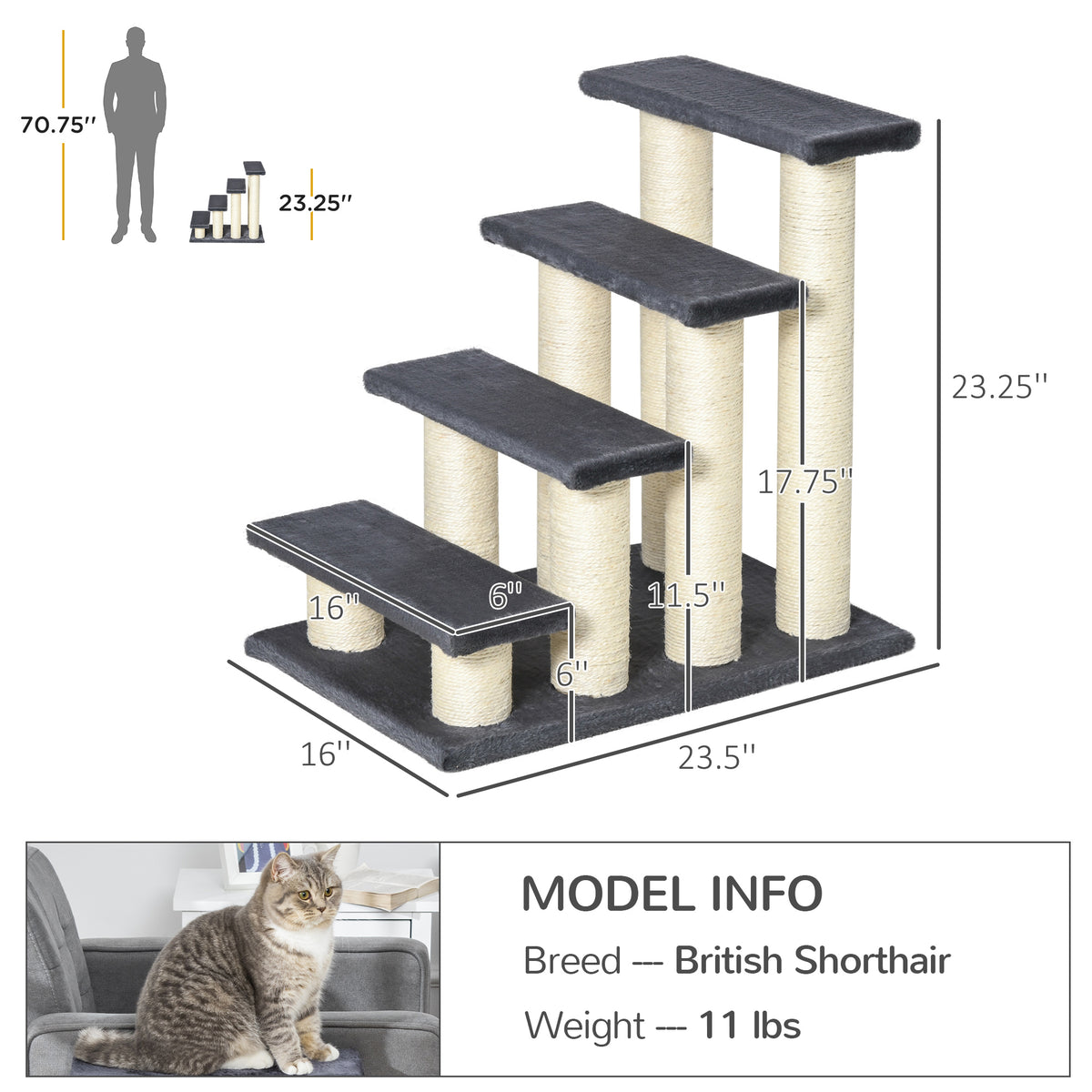 Arbre de chat avec 4 étapes pour les lits hauts avec poste de scratching sisal