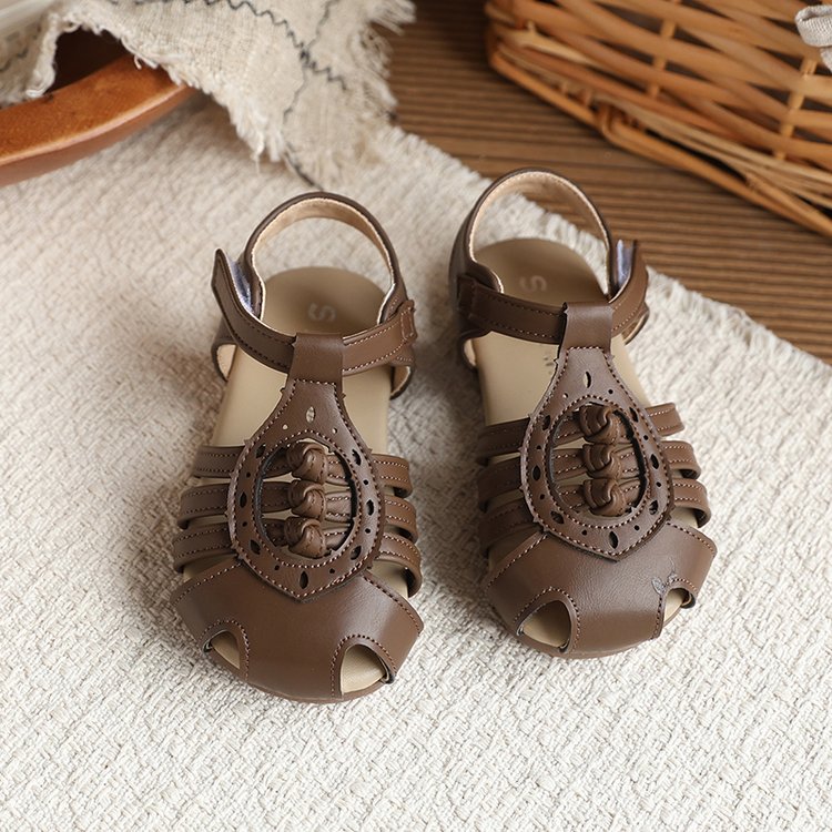 Baotou Woven Sandales romaines Été Arrivée Style coréen Princesse Chaussures pour les filles avec Openw