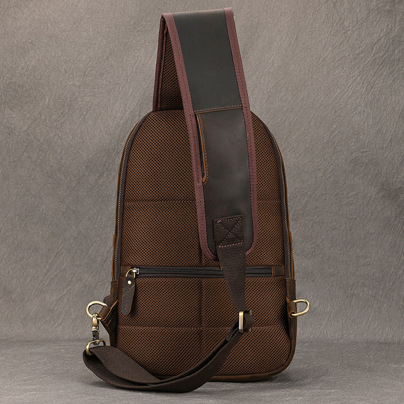 Crazy Horse Sac en cuir de poitrine Grand-Capacité Hommes Sac casual