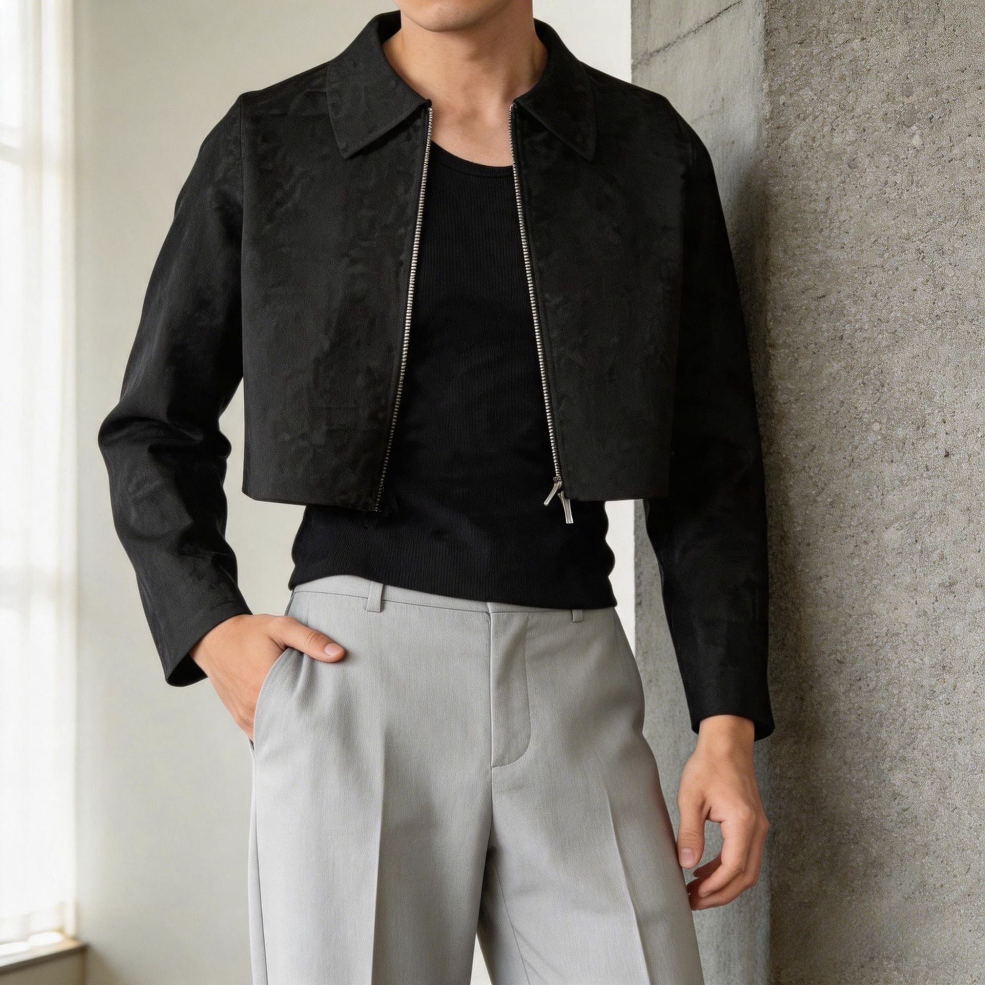 Veste Lapel pour hommes avec une fermeture éclair bidirectionnelle