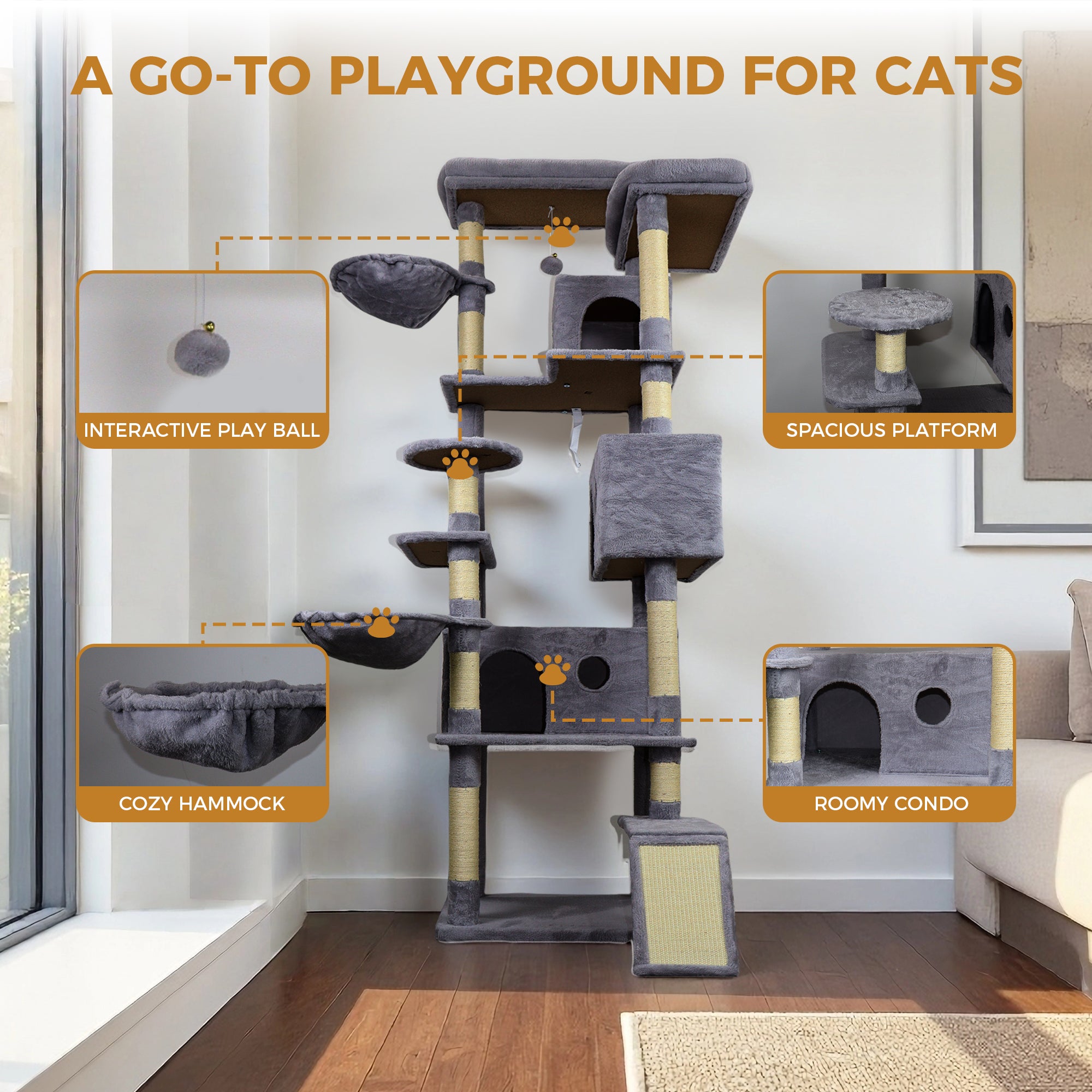 84.6 dans la tour des arbres de chat gris foncé avec large base