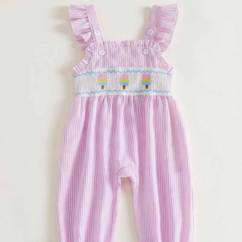 Crème glacée Broderie Ruffled Overalls Pour les filles