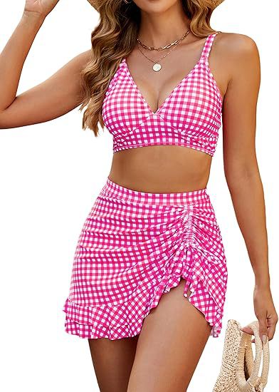 Maillot de bain deux pièces avec jupe à haute couture imprimée