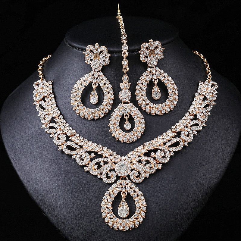 Ensemble de bijoux en strass en or à 3 pièces pour mariée