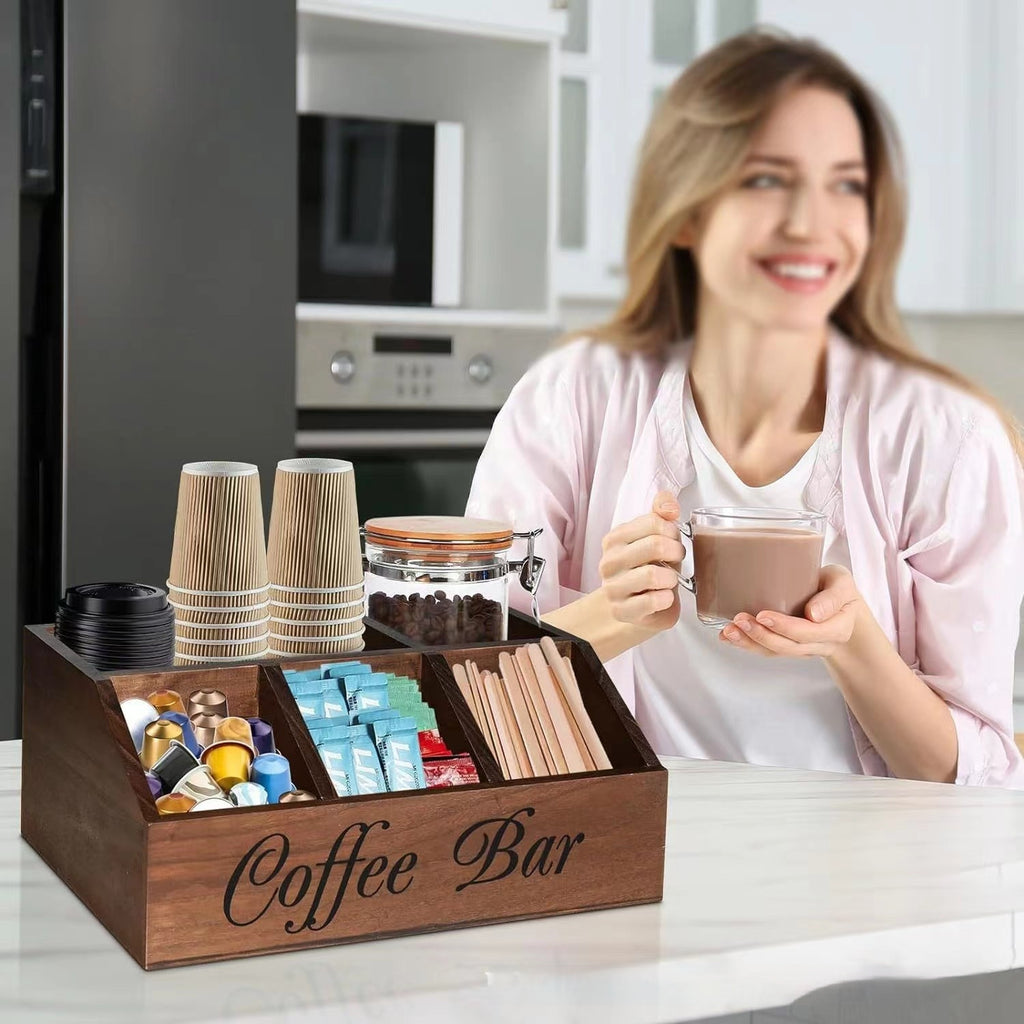 Organisateur de bureau de la boîte de rangement de café en réseau en bois
