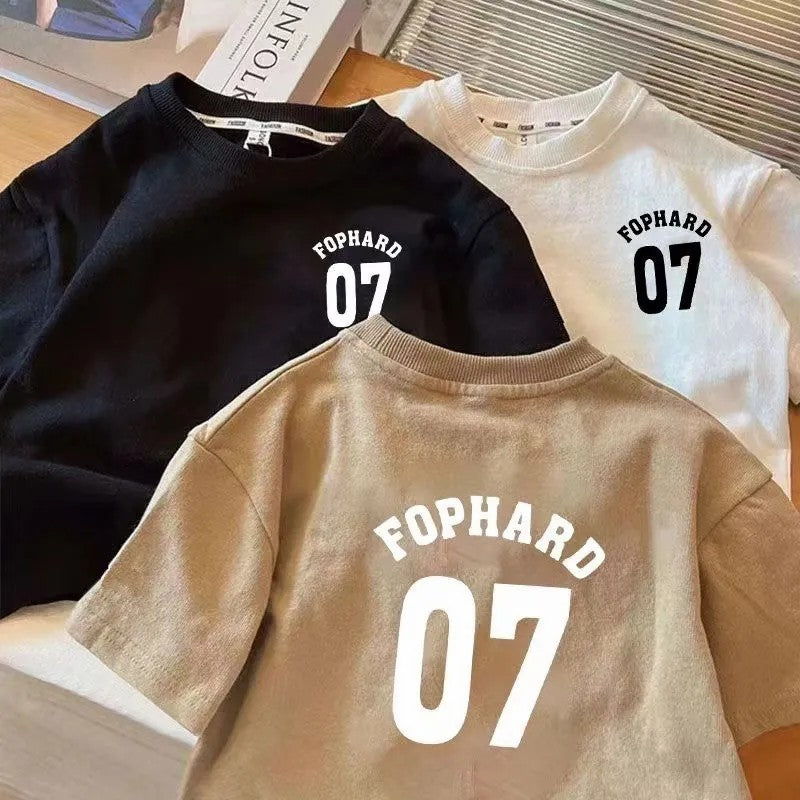 T-shirt en coton à manches courtes pour enfants avec impression lettre