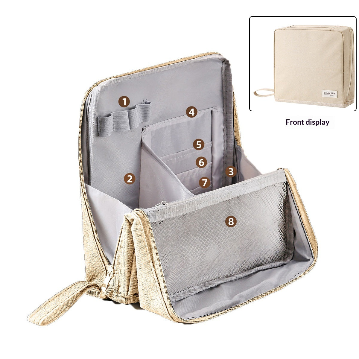 Sac cosmétique vertical grande capacité avec miroir portable