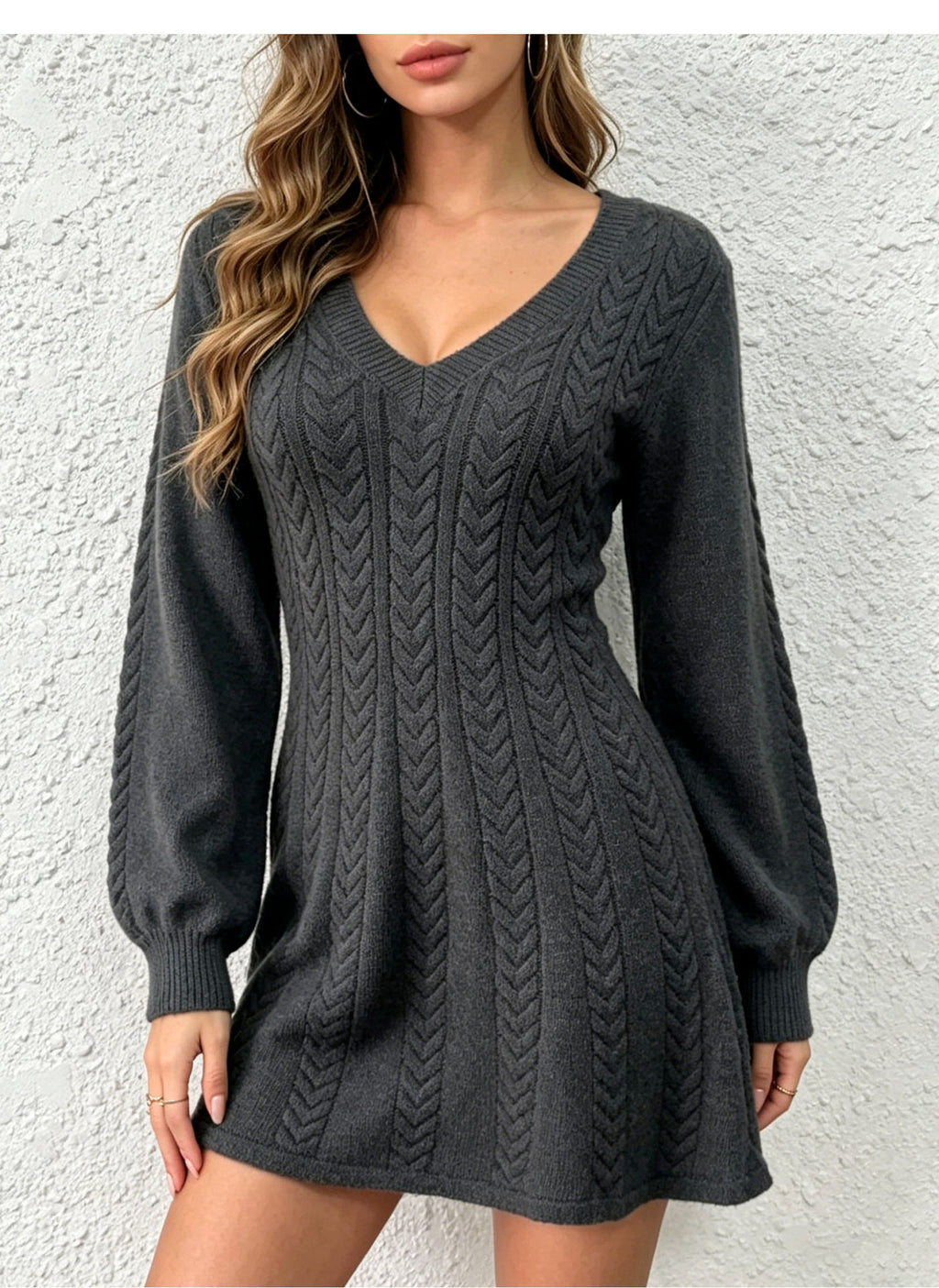 Robe mode en col V en tricot de câble