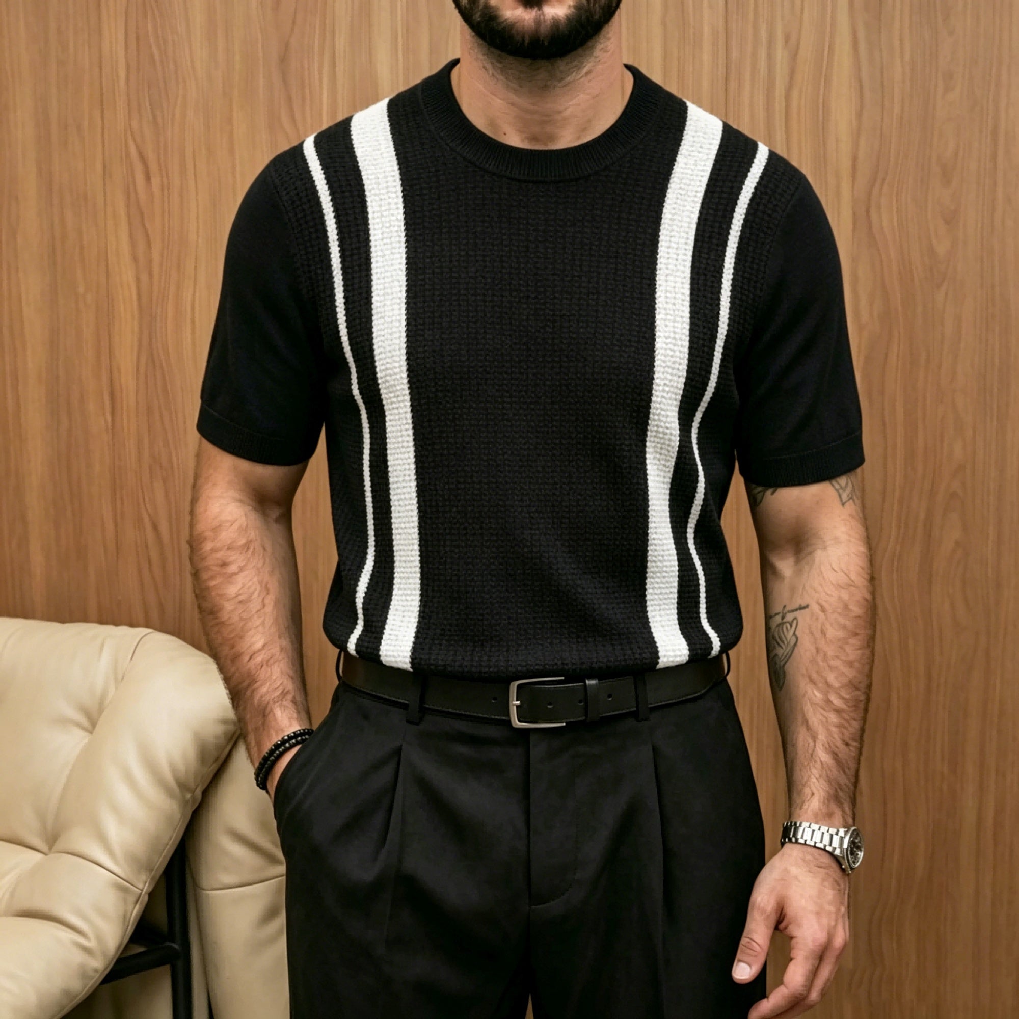 Hommes Ice-Silk Cool-Feld Crew-Neck Knitted Top
