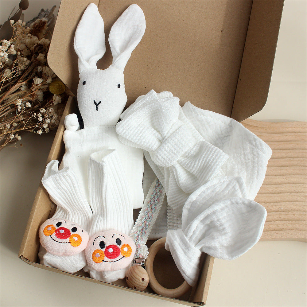 Bébé lapin Lion Appasing Serviettes Chaussettes Saliva Serviette Laver Cadeau Boîte Newborn Bite Anneau Cheveux B