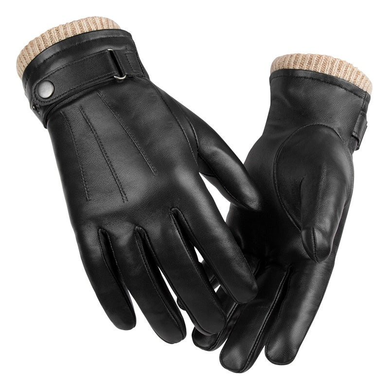 Gants chauds en peau de mouton d'hiver, doublés de polaires pour hommes
