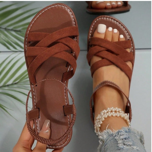 Sandales décontractées à velours plat pour femmes