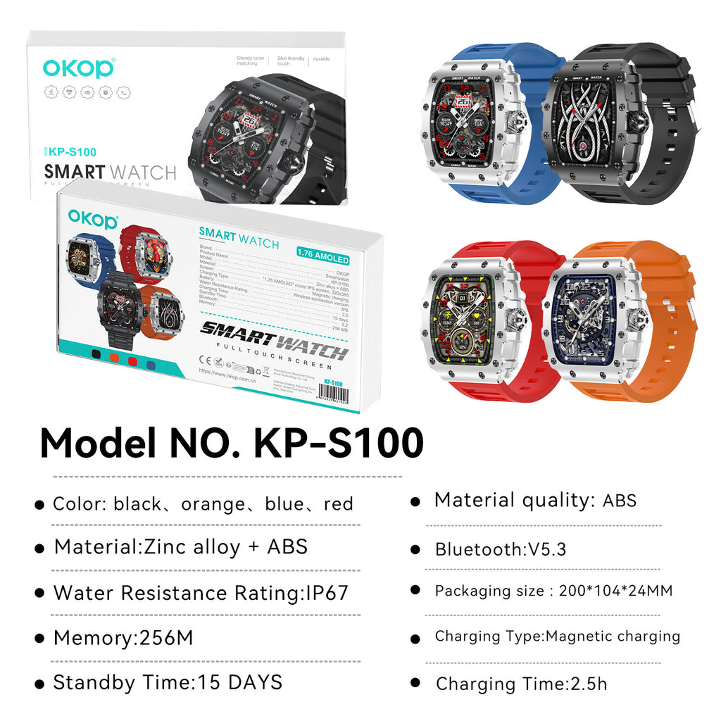 KP-S100 Smartwatch Heart Rate Monitoring Blood Pressure Monitoring Bluetooth Calling Sports Waterproo