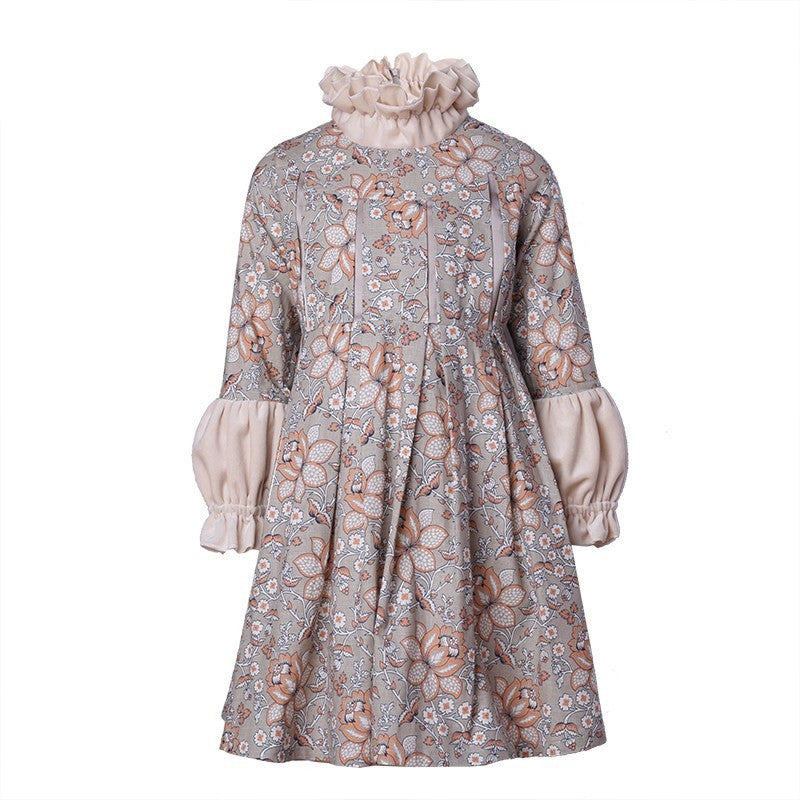 Filles Robe Gris Gris-floral Vintage Design 3-7Y Robes de queue de fée