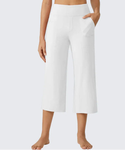 Les femmes haute taille emportent droit pantalons de yoga occasionnels avec des poches