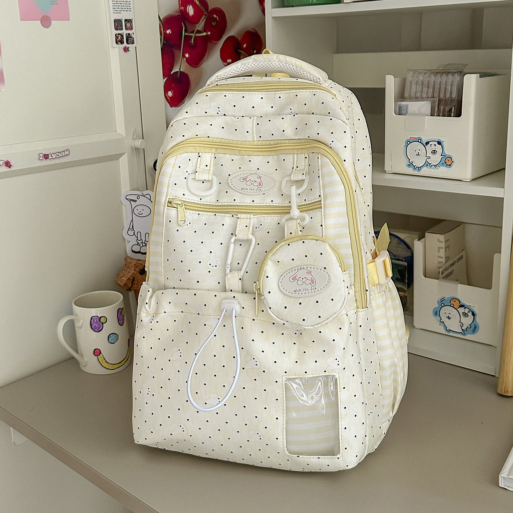 Sac à dos pour filles de style Polka-Dot Rose et Blanc