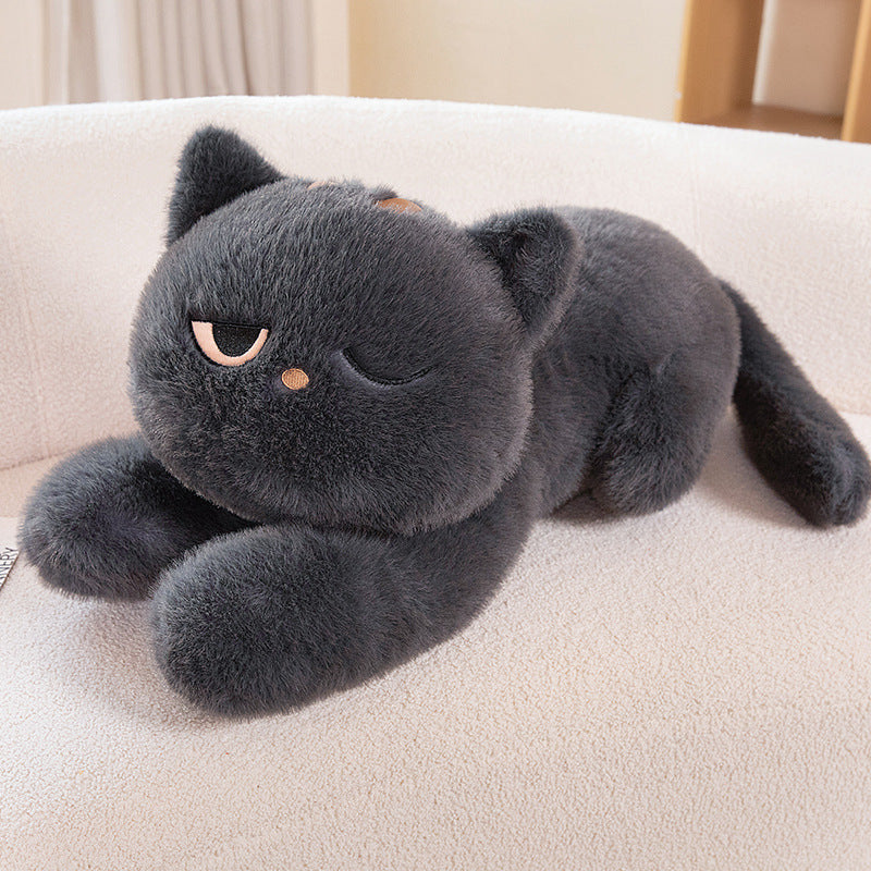 Jouet d'oreiller en peluche de grande poupée Chat noir couché