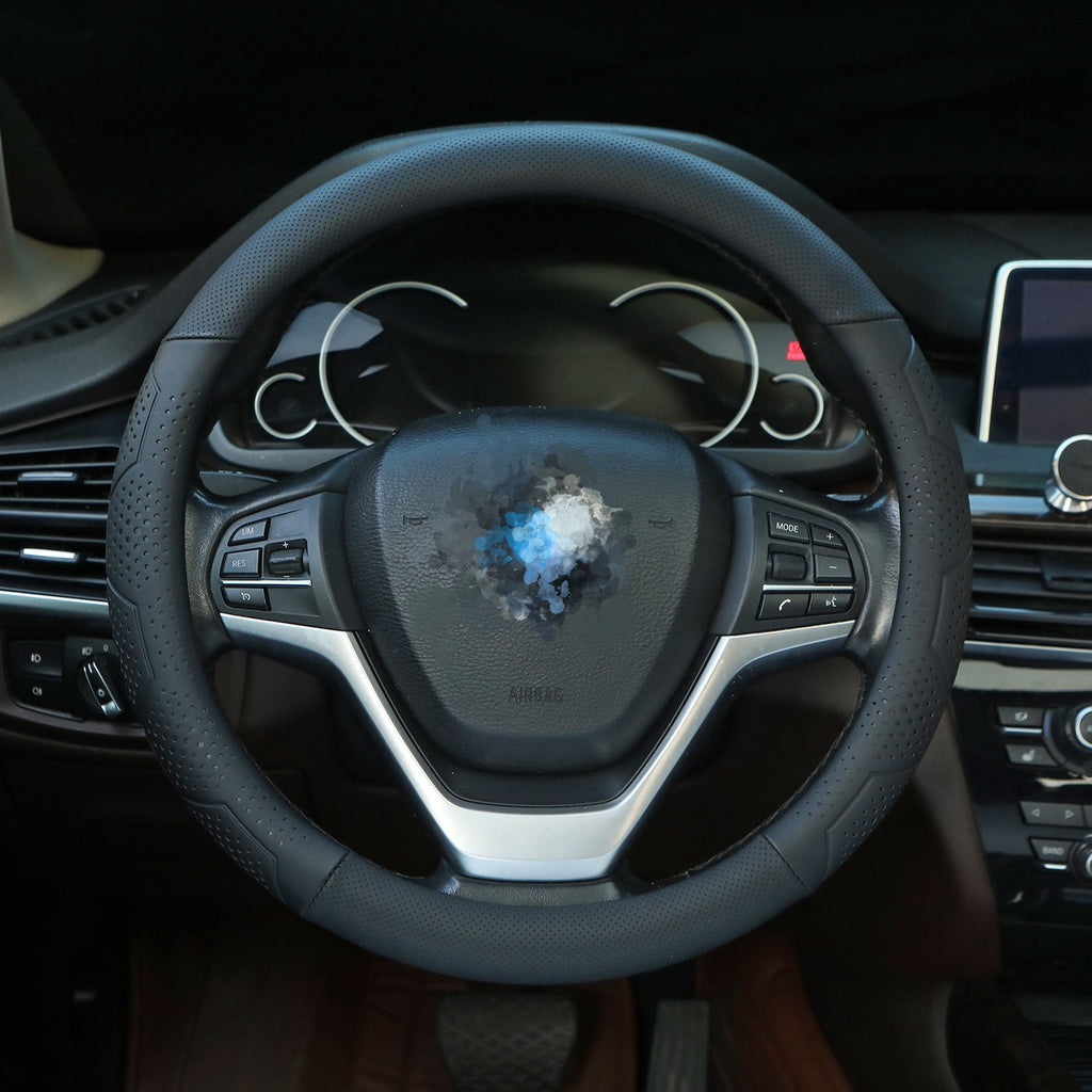 Sporty Fashion Car Steering Wheel Cover in Elastic Leather