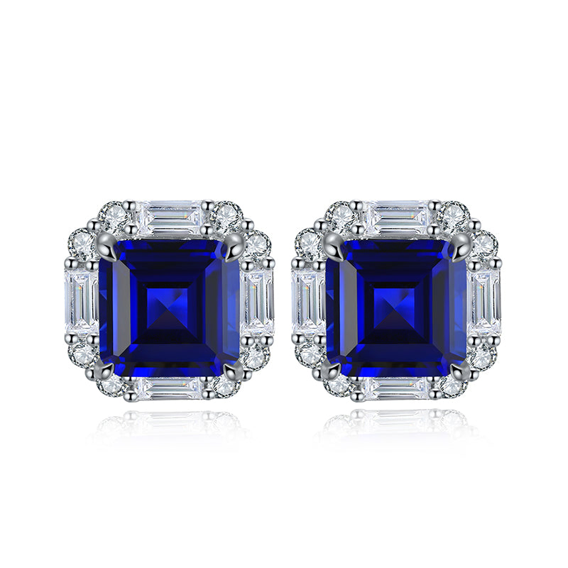 S925 Argent 5g Lab-Created Ruby Saphir Emerald Studs