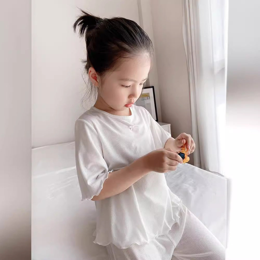 Top et pantalons de pajama en soie glacée pour filles