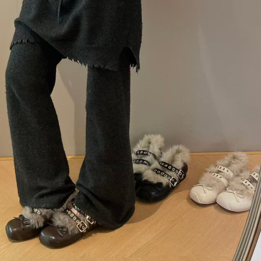 Femmes de style français polaire doublé Mary Janes
