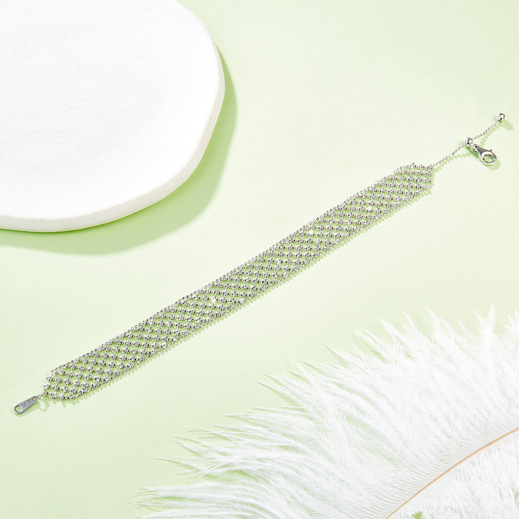 S925 Argent Sterling Hollow Mesh Bracelet pour femmes