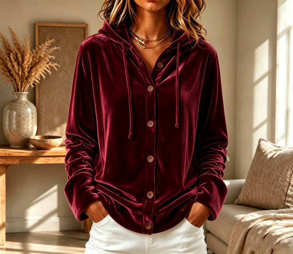 Manteau à bouton à capuchon en velours