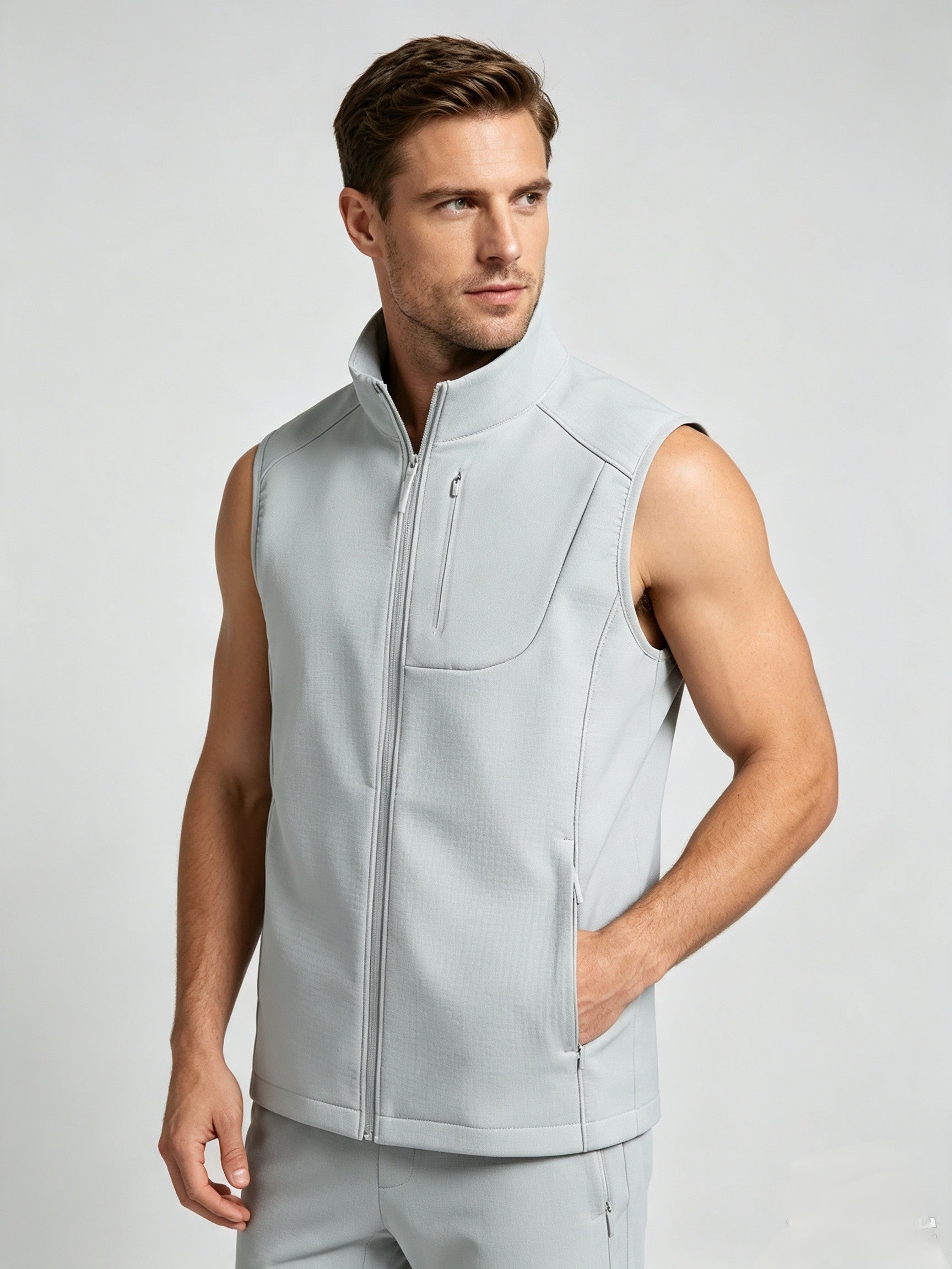 Hommes Femmes Couple Fonctionnel Softshell Vest Fleece Lined Warm Sleeveless Coat Stand Collar