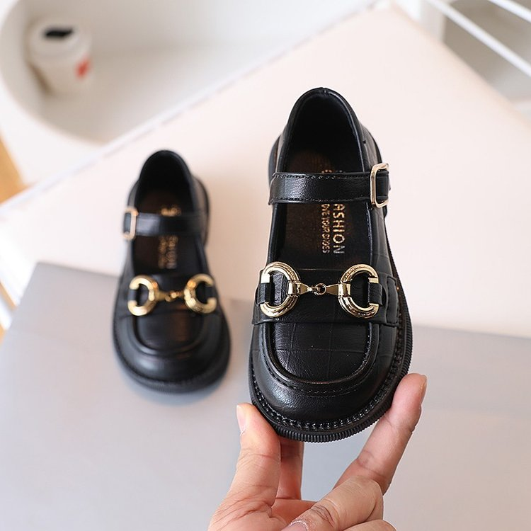 Printemps Trendy JK Style Filles Chaussures en cuir Boucle en métal Bébé Appartements Enfants Casual Sho en cuir