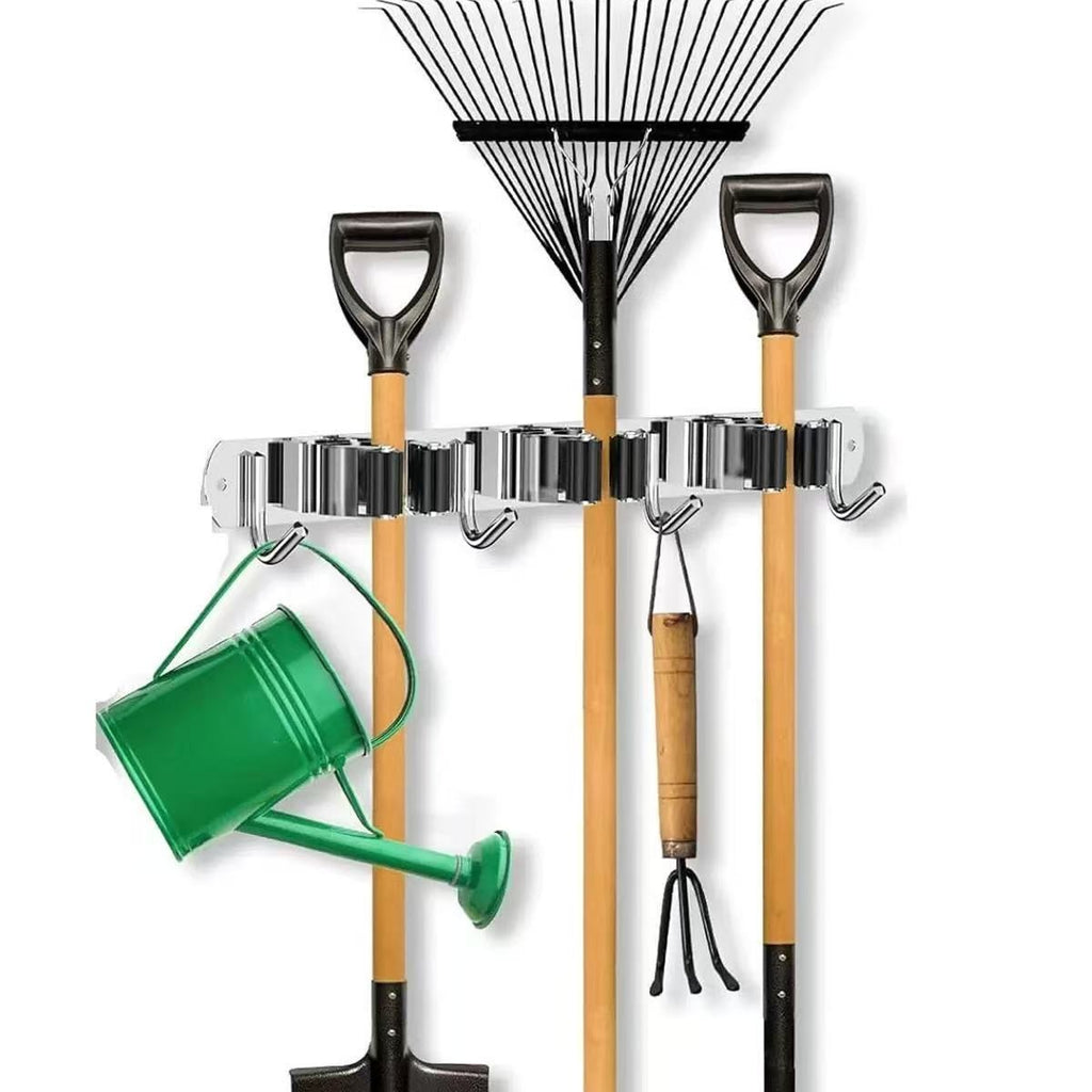 Porte-monnaie murale Mop Support Organisateur Rack 3 Fentes 4 Crochets Garage Rangement Inox Stee