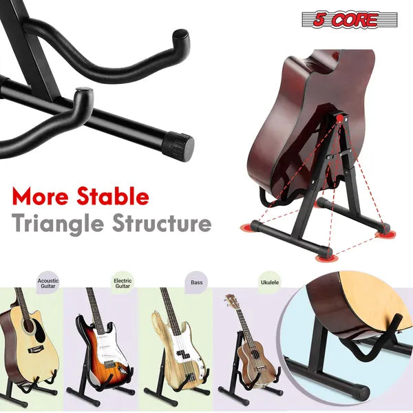 5 Core Guitar Stand 2PC A Frame W Soft Mousse bras antidérapant caoutchouc pour basse électrique acoustique