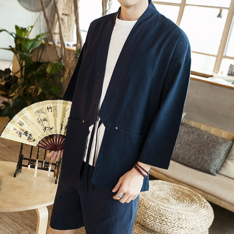 Retro Casual Taoist Robe Zen Veste pour hommes